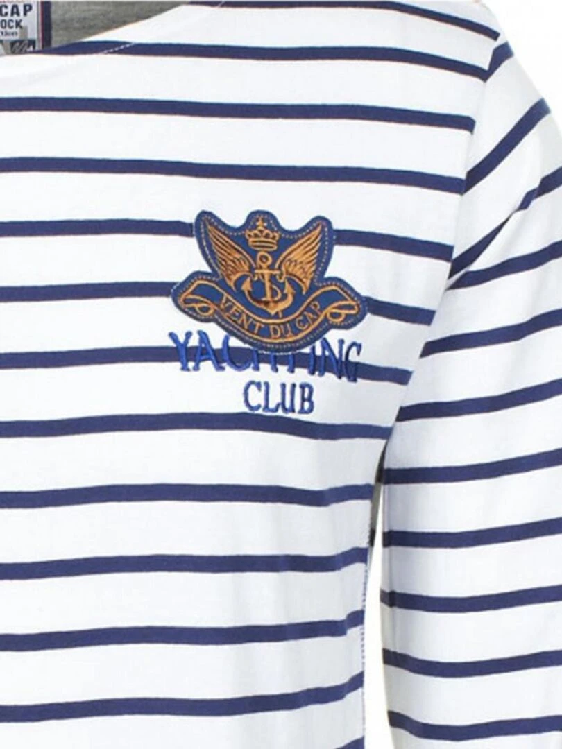 T shirt manches longues homme CRIVIK   VENT DU CAP   Blanc Bleu marine