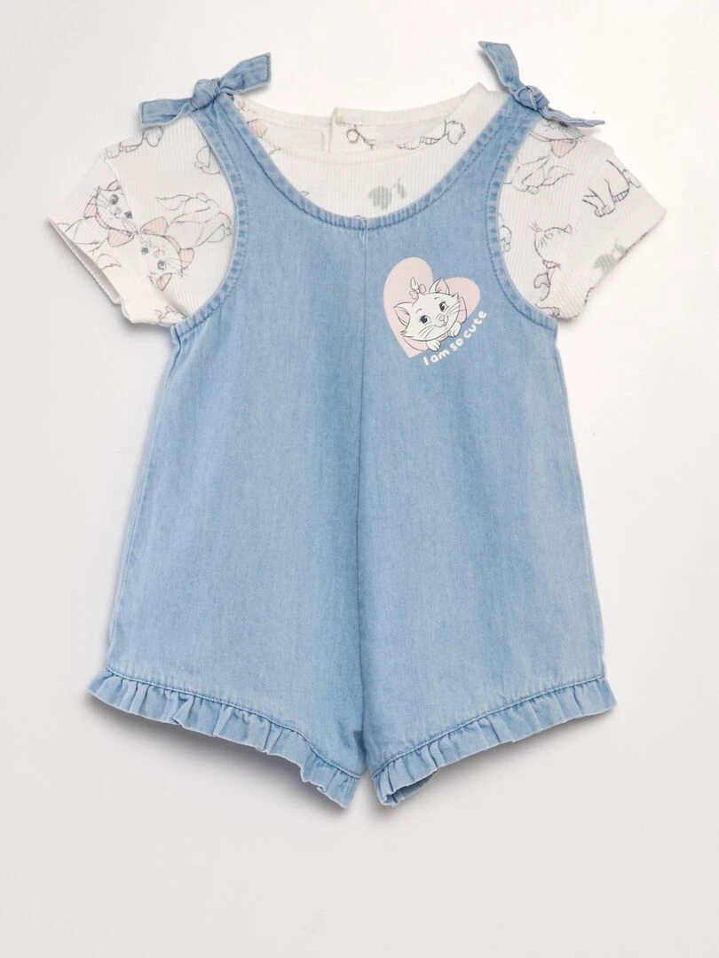 Combishort denim + T shirt imprimé 'Marie' des 'Aristochats' 2 pièces Marie