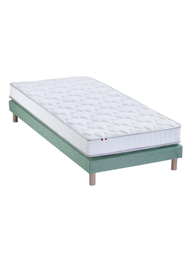Ensemble Matelas Mousse Haute Résilience ESSENCE + Latex 3 zones +Sommier Sommier Vert Blanc Vert