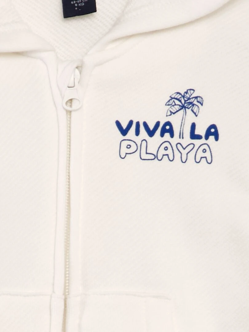 Sweat zippé à capuche à imprimé   Blanc