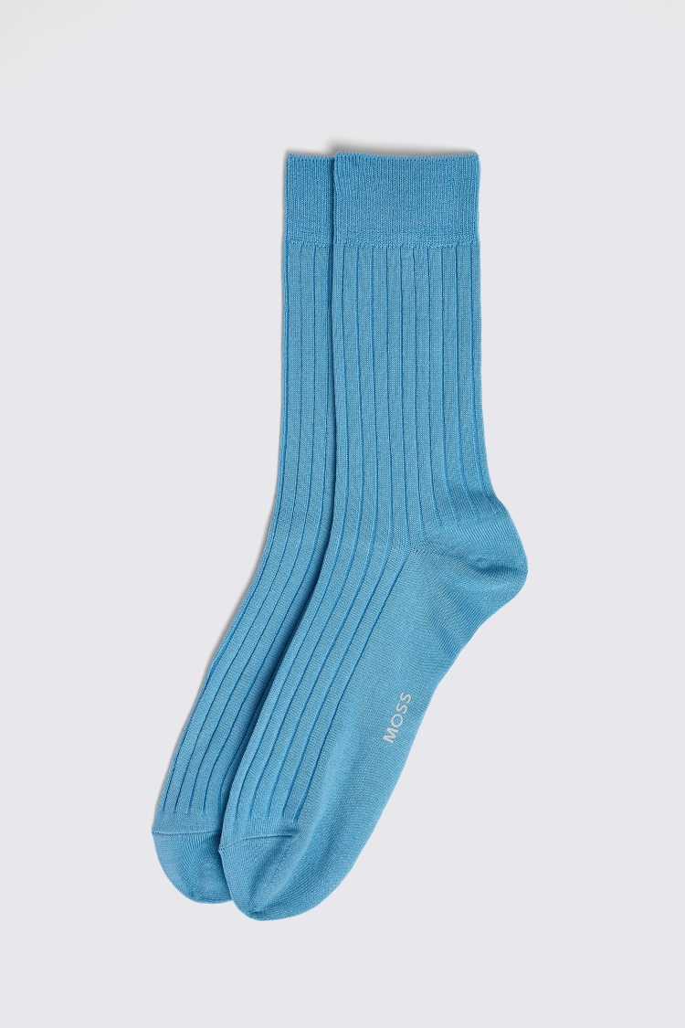 Sky Blue Fine Ribbed Socks Buy Online at Moss