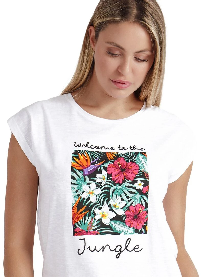 Pyjama short t shirt Welcome To The Jungle   Blanc
