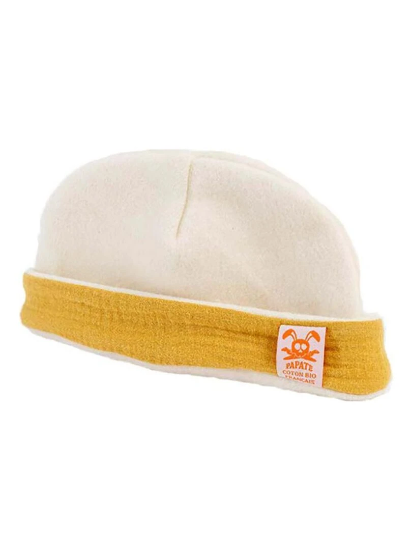 Bonnet de Naissance en Coton Bio Blanc et Honey Beige