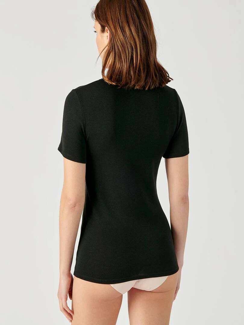 T shirt manches courtes fine côte guipure Thermolactyl   Damart   Noir