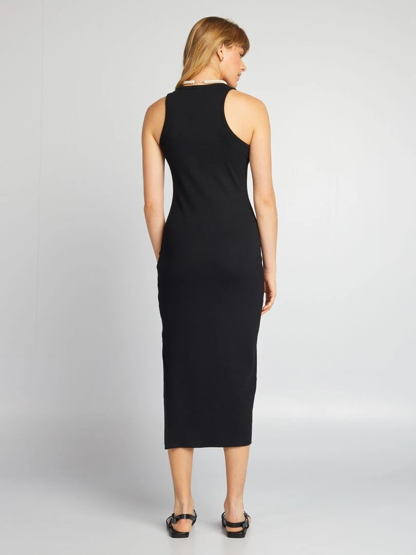 Robe longue en maille côtelée   noir