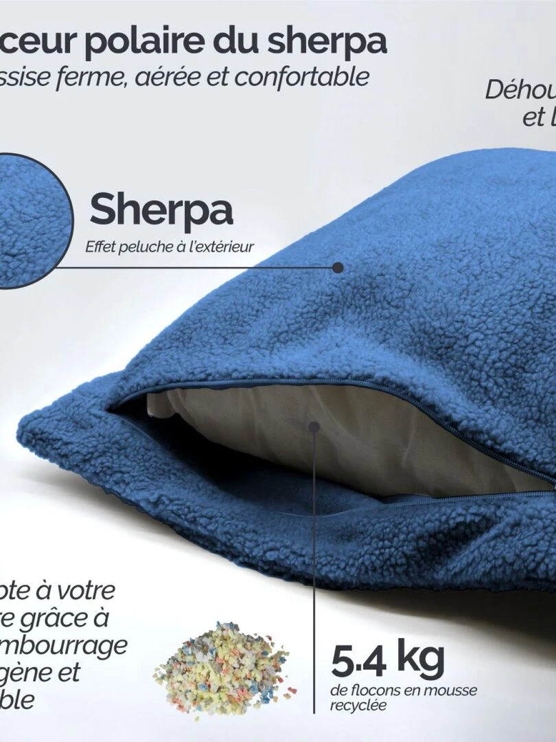 Pouf géant XXL  fauteuil d'intérieur déhoussable   Sherpa   Vivezen   Bleu marine