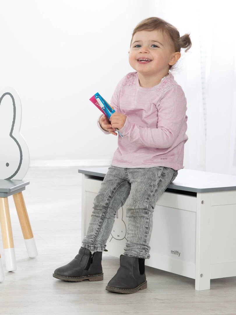 ROBA Banc Coffre à Jouets "miffy®" en Bois pour Enfant Fermeture Douce Blanc/Motif Lapin Gris Blanc