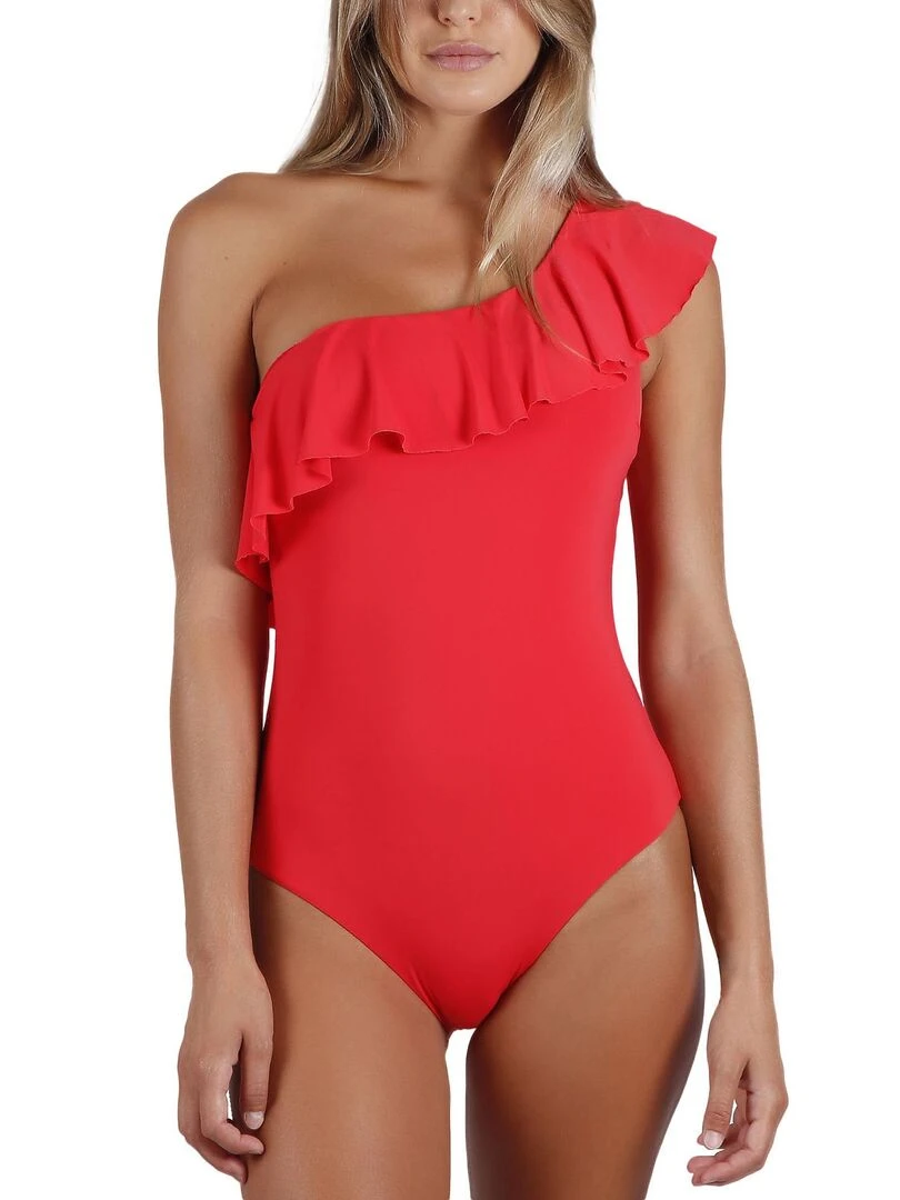 Maillot de bain 1 pièce latéral à volants Rouge