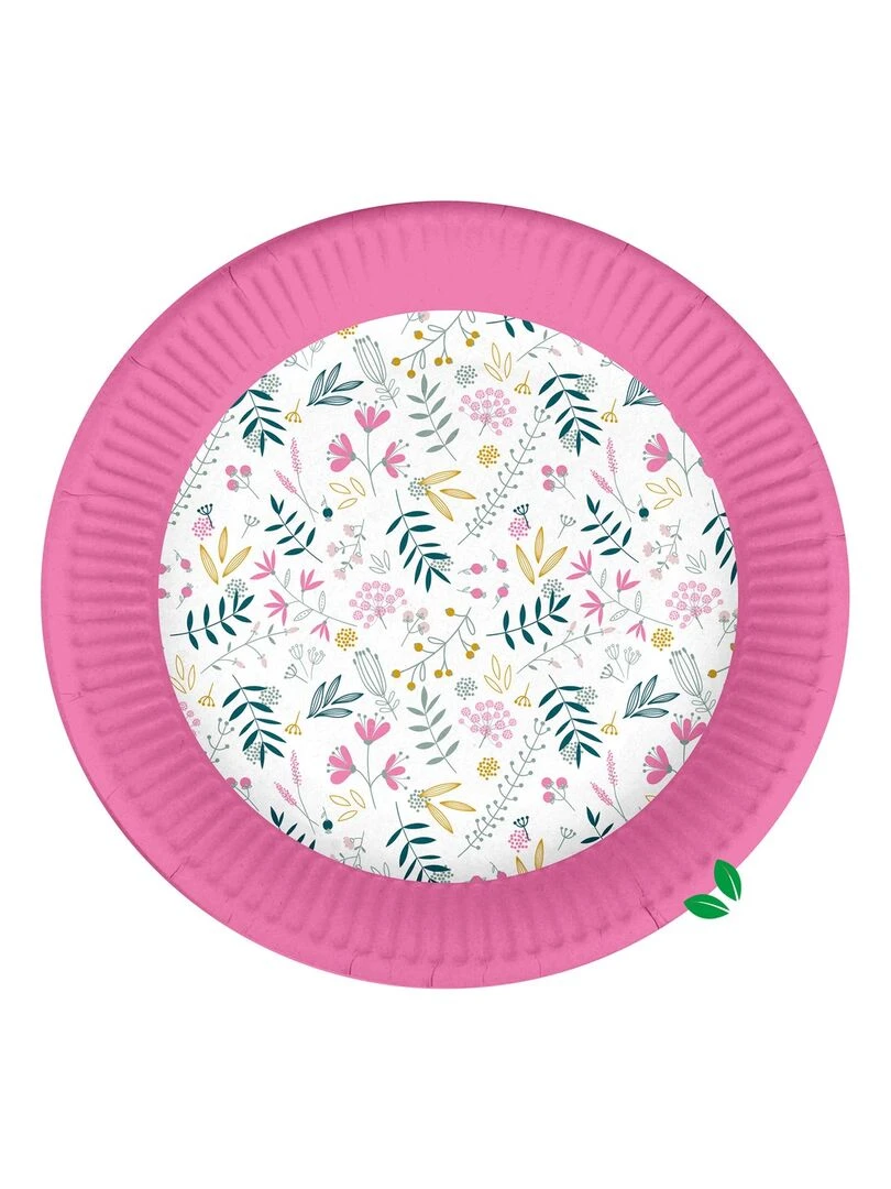 Set de 10 assiettes en carton 23 cm Joyeux printemps Rose