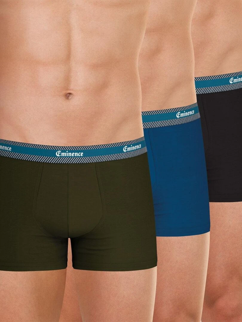 Lot de 3 boxers homme Sélection Coton Bio Bleu Kaki Noir