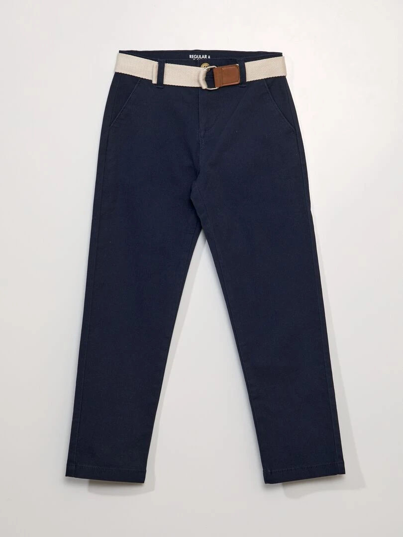 Pantalon chino en twill + ceinture bleu marine