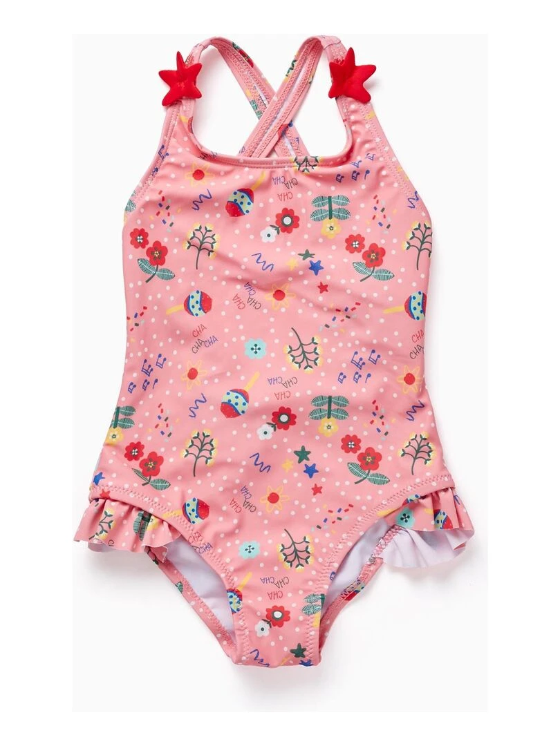 Maillot de Bain UPF80 avec Motif de Fleurs pour Fille CUBA Rose