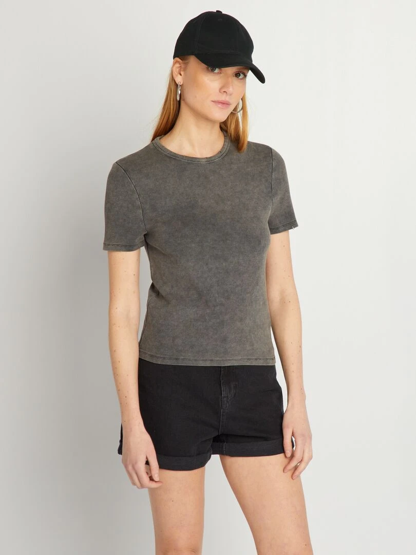 T shirt côtelé noir