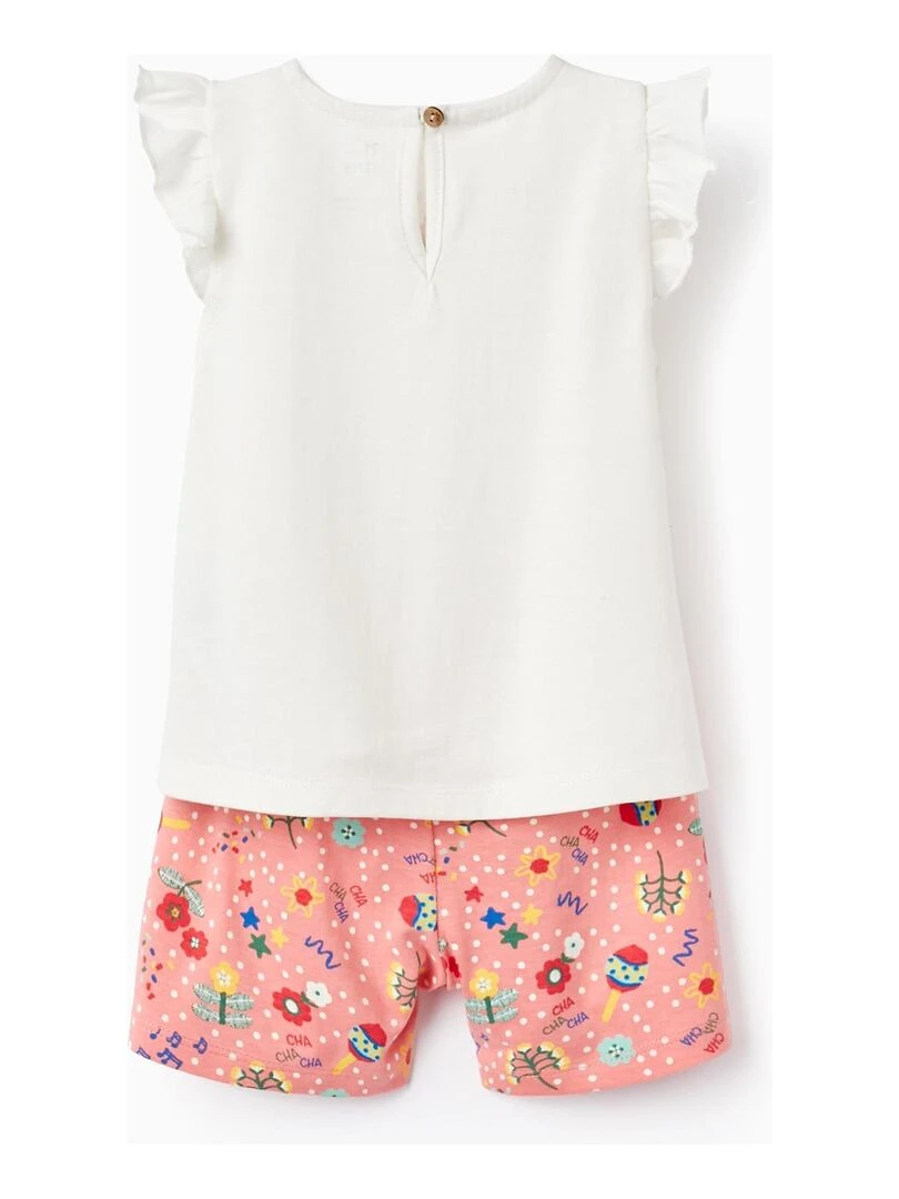 T Shirt + Short Pour Bébé Fille 'Fleurs' CUBA Blanc
