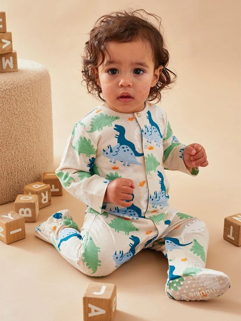 Pyjama 1 pièce imprimé dino en jersey    Noukie's   Bleu