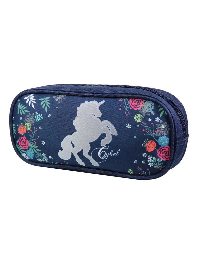 BAGTROTTER Trousse scolaire rectangulaire Cybel Cheval Licorne Bleu Fleurs Bleu
