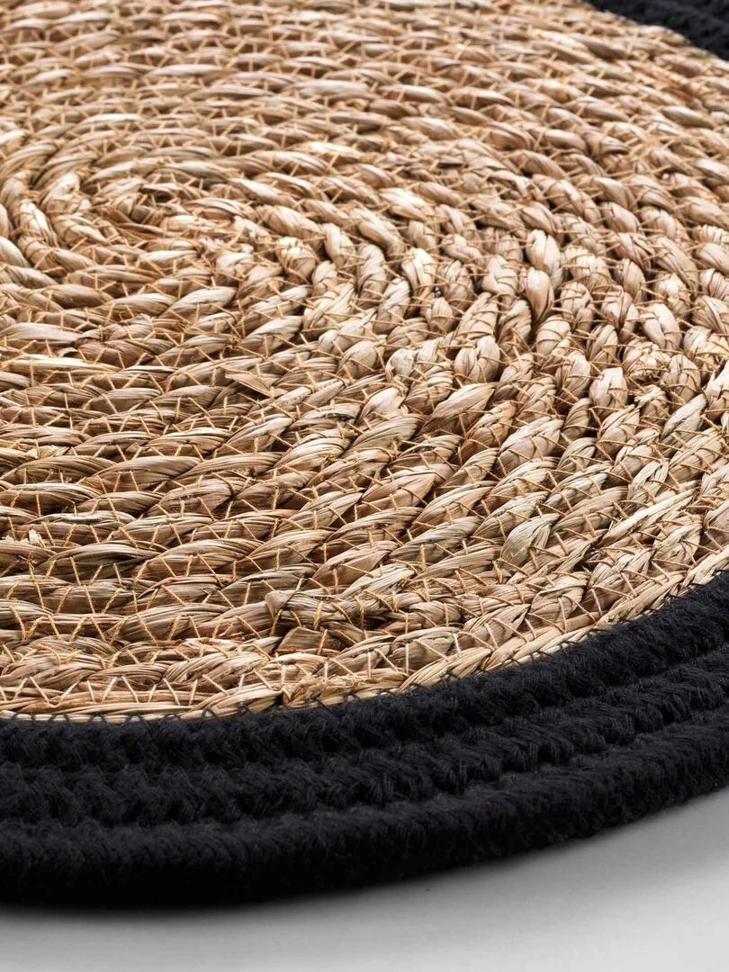 Set de table bicolore en paille de jonc Noir