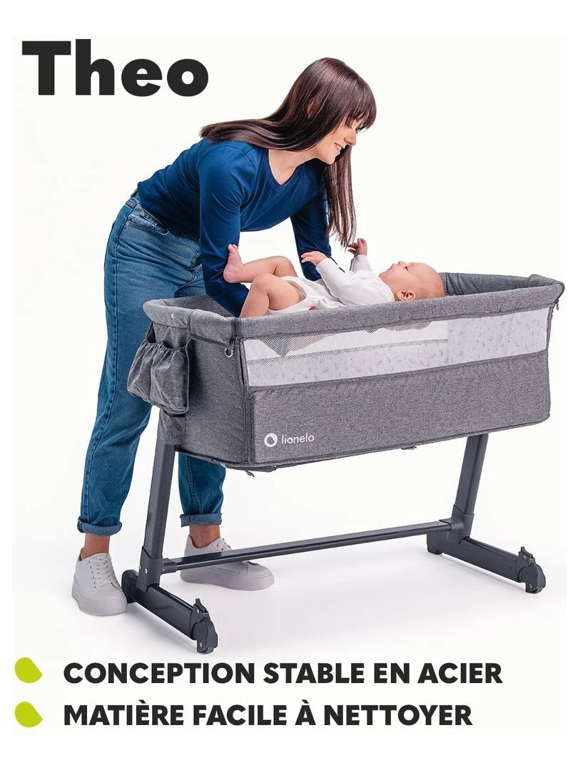 LIONELO Théo Lit évolutif cododo 2en1 avec matelas 0 9 kg Hauteur et inclinaison réglables Gris clair