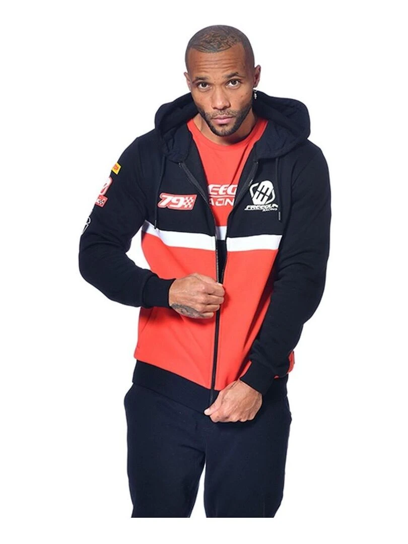 Sweat homme à capuche avec zip Collection Racing Freegun   Rouge