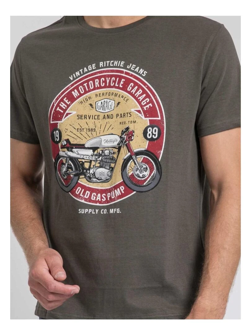 T shirt col rond pur coton JORISOL   Kaki