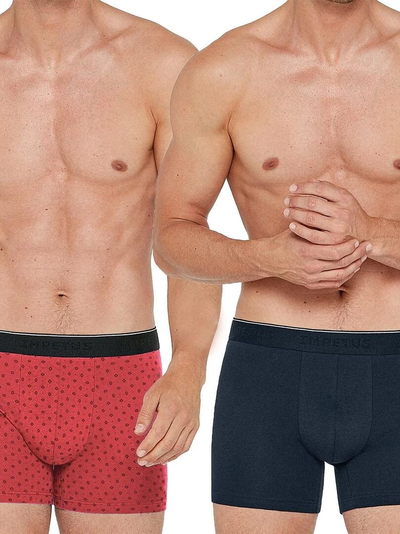 Pack 2 boxers uni et à motif en coton Besar Rouge