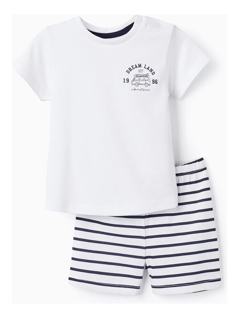Pyjama En Coton À Rayures Pour Bébé Garçon manches courtes Blanc