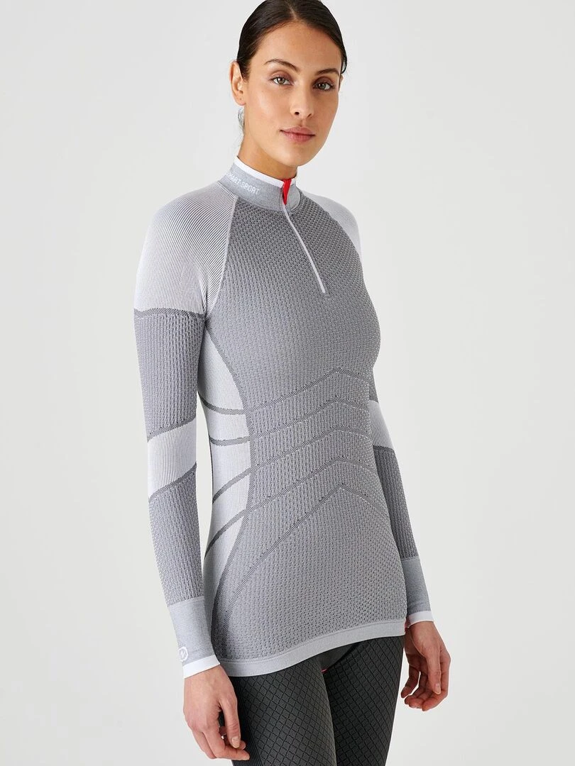 T shirt col zippé Energy Thermolactyl 4 femme DamartSport Gris clair