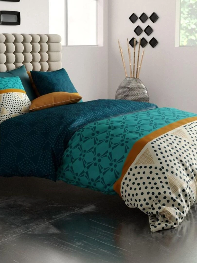 Housse de couette Oda + taie(s) coton 57 fils Bleu