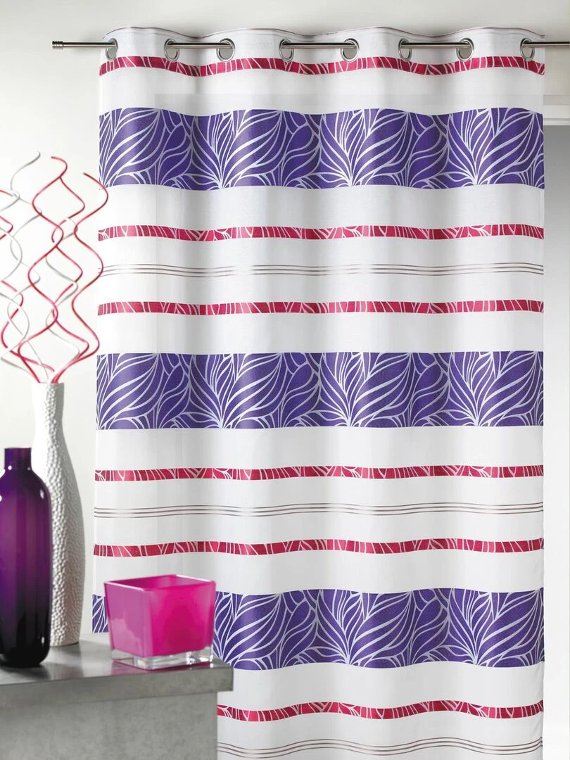 Voilage en jacquard à rayures horizontales colorées Rose fushia