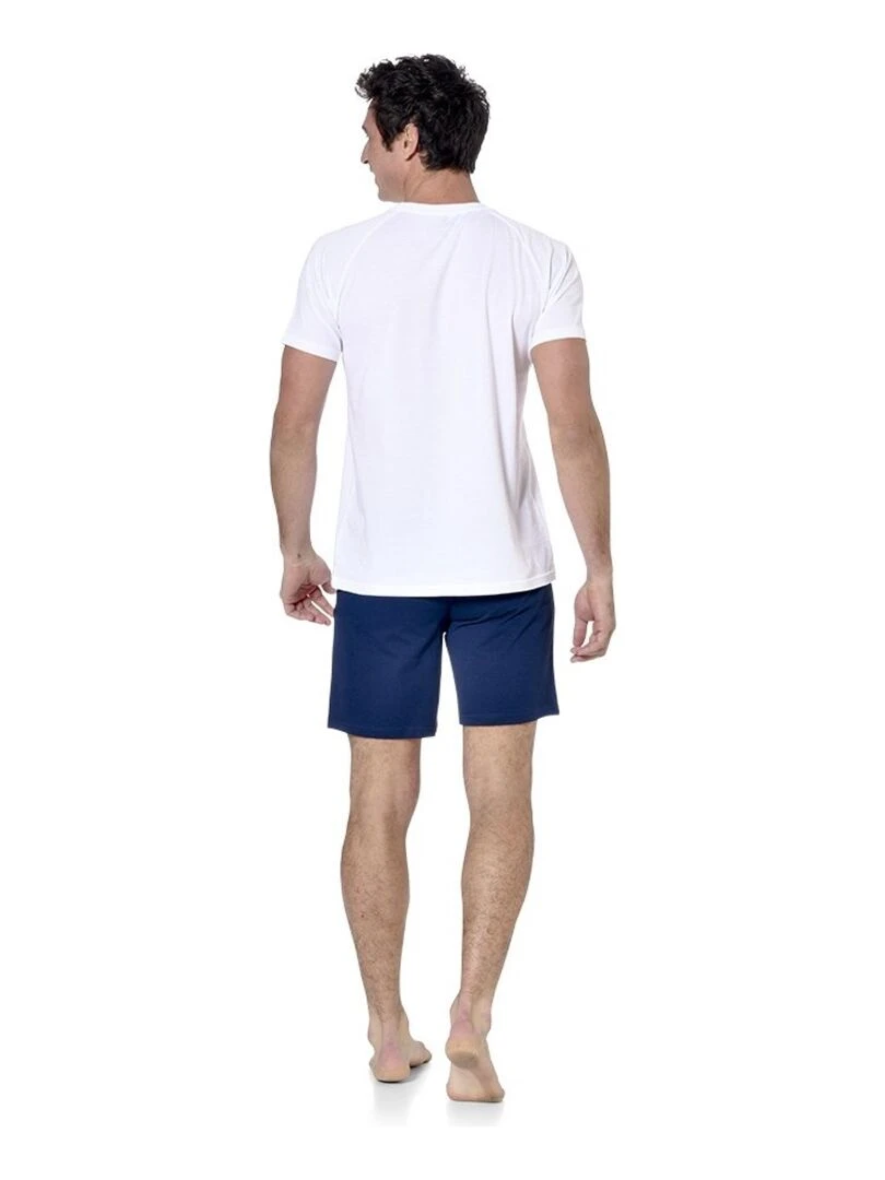 Ensemble pyjama court homme avec t shirt col V Dom Serge Blanco   Blanc Bleu