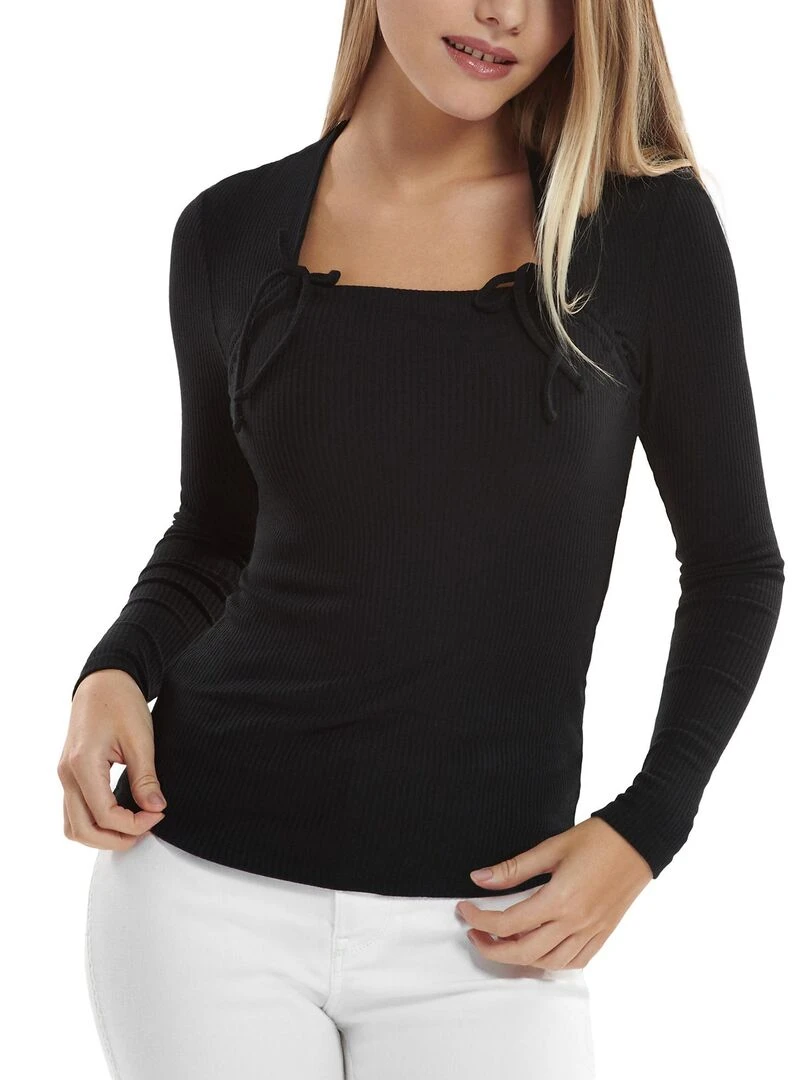 Top manches longues encolure réglable Kenza   Noir
