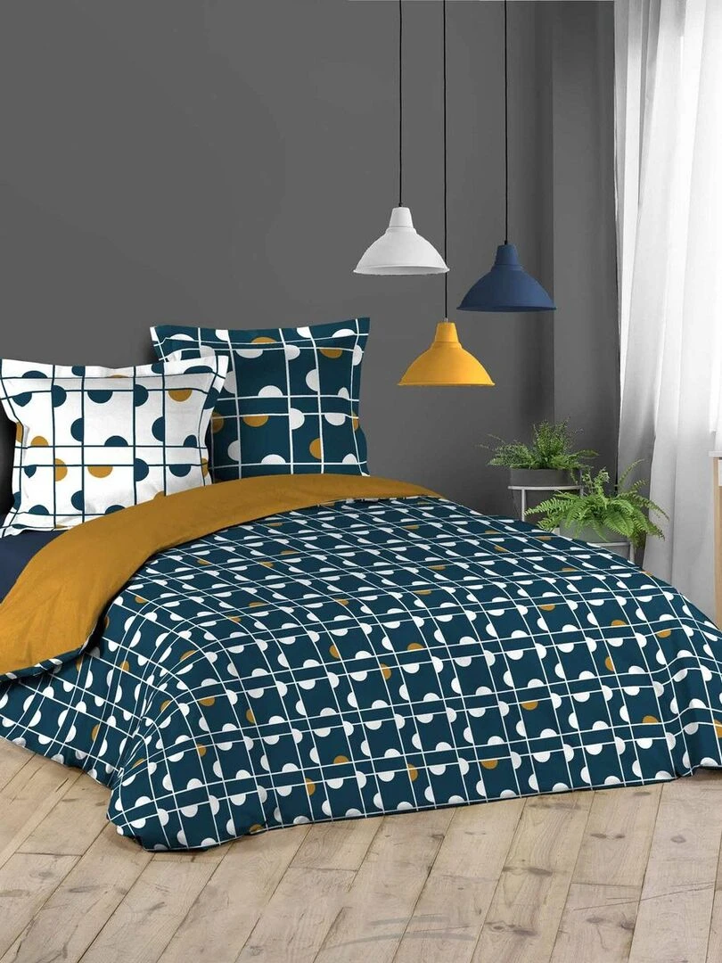 Housse de couette 240x220 Gabi + 2 taies coton Bleu