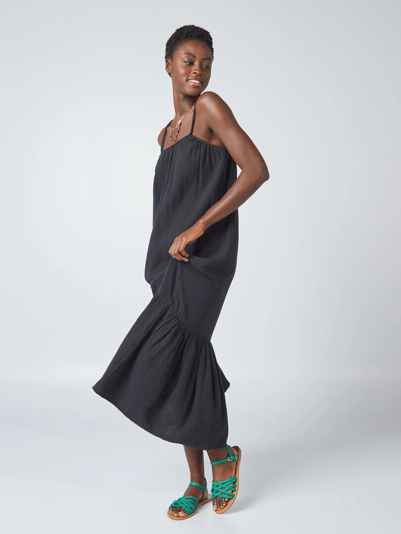 Robe longue à bretelles tressées noir