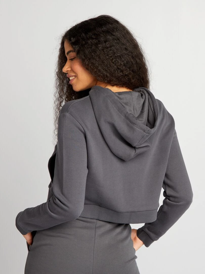 Sweat zippé à capuche uni   Gris