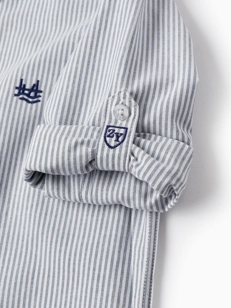 Chemise En Coton À Rayures Pour Garçon manches longues BROTHERS&SISTERS   Bleu