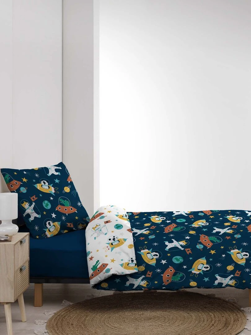 Parure Housse de couette Univers Cosmique 140x200cm Blanc