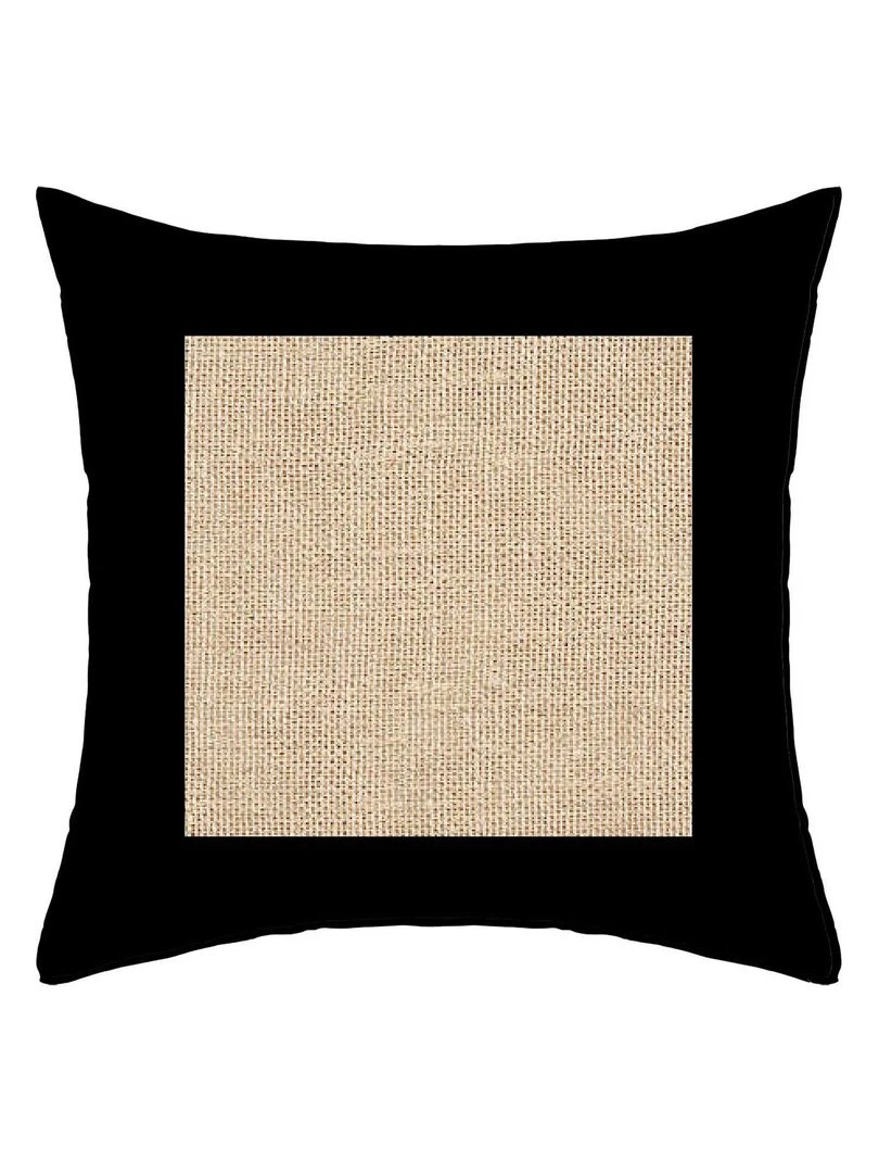 Coussin uni avec empiècement en toile de jute Noir