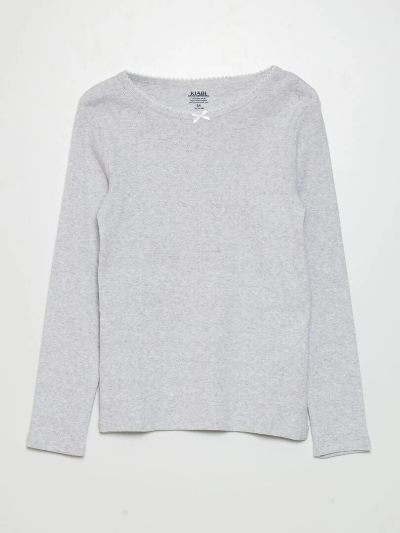 T shirt en maille pointelle Blanc/gris