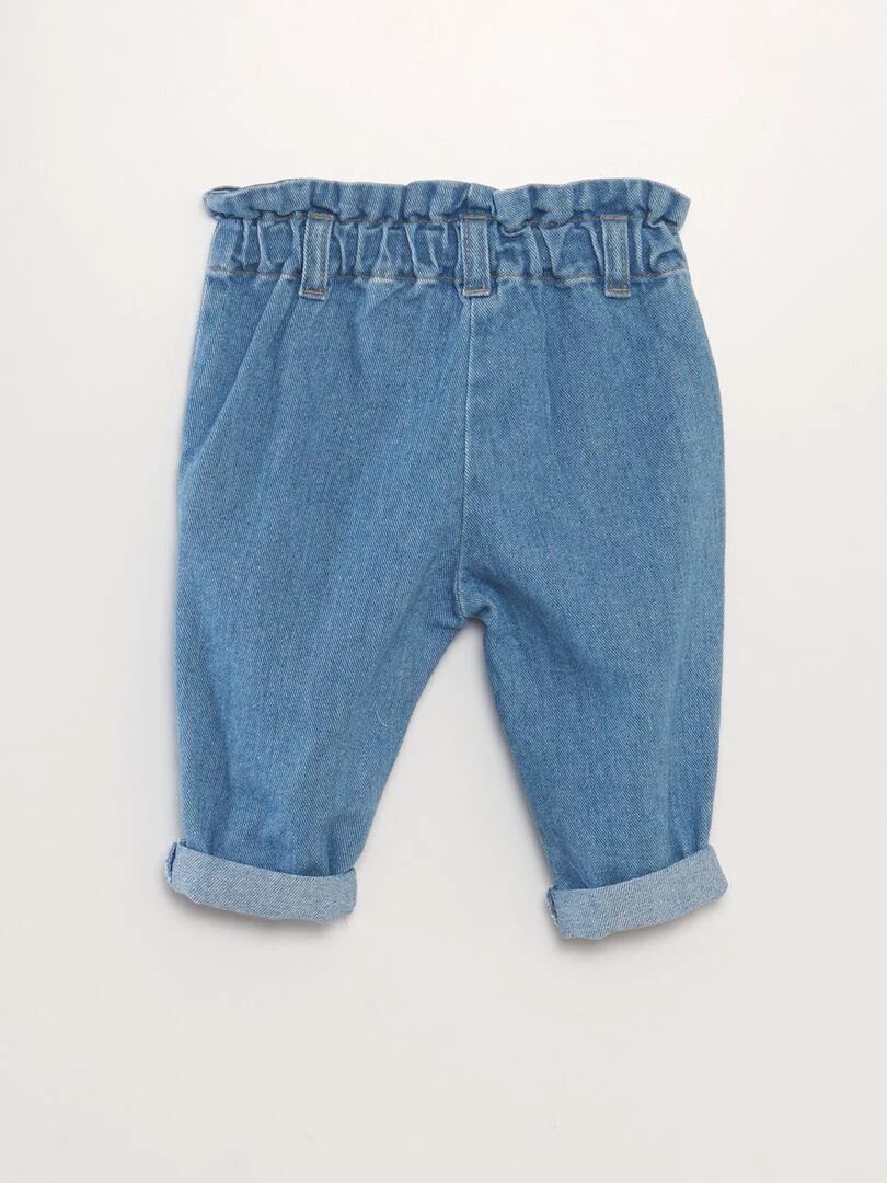 Pantalon en jean brodé tulipes Bleu