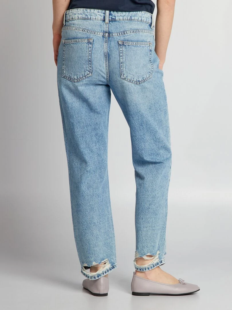 Pantalon denim straight à trous   Bleu