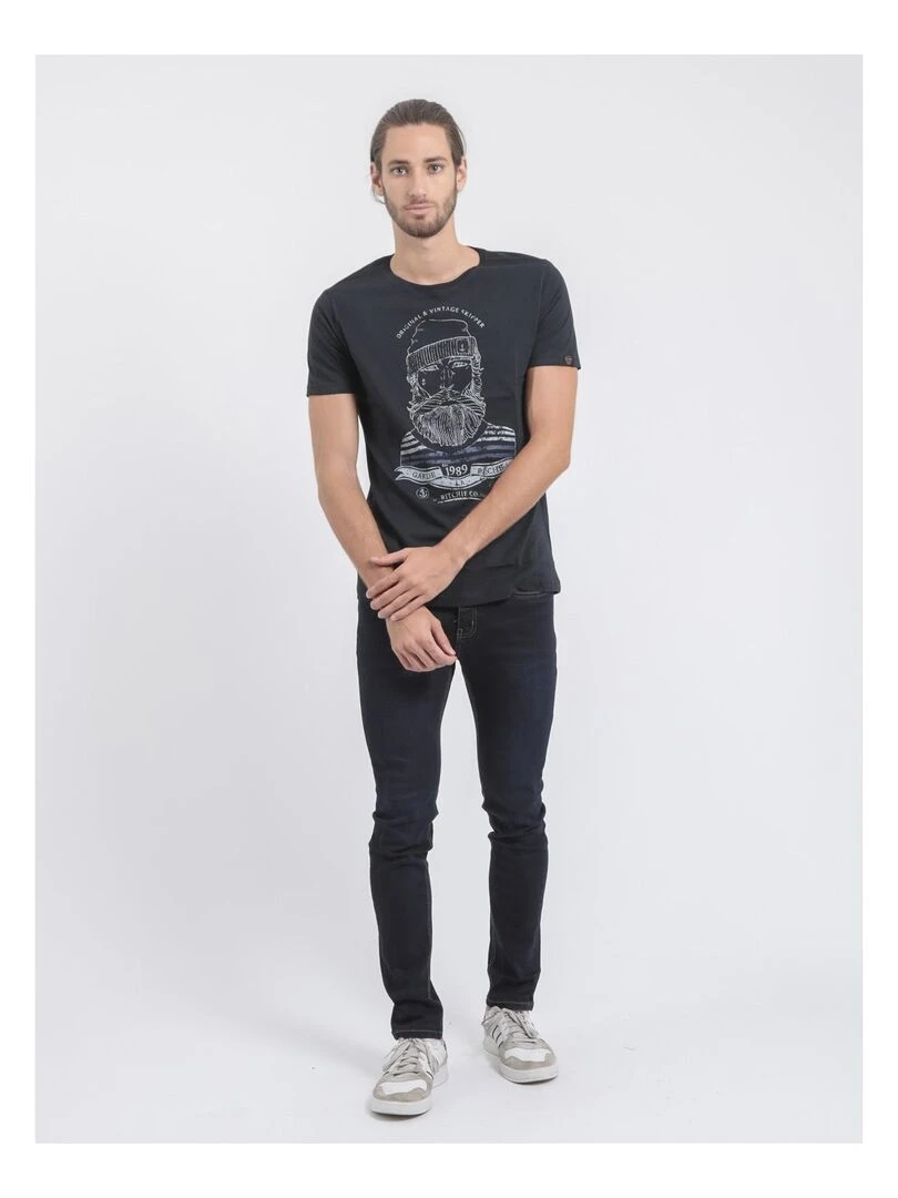 T shirt col rond pur coton JABRUN   Bleu marine