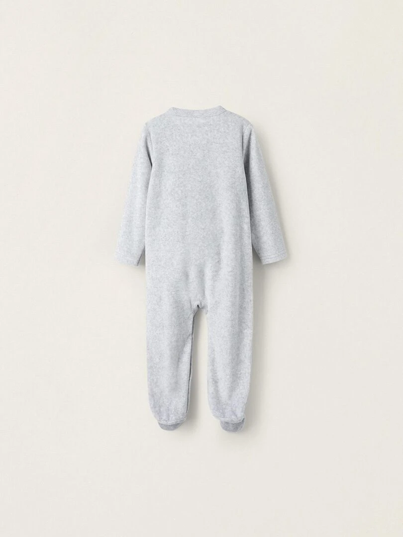 Grenouillère en velours pour bébé garçon 'Petit Raton Laveur' manches longues ESSENTIALS LINE Gris clair