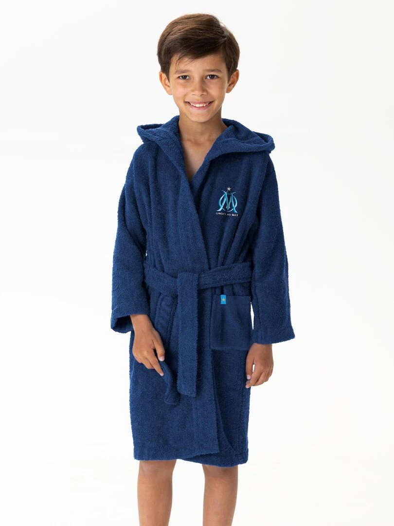Peignoir enfant brodé 100% coton OM RUBAN Bleu marine