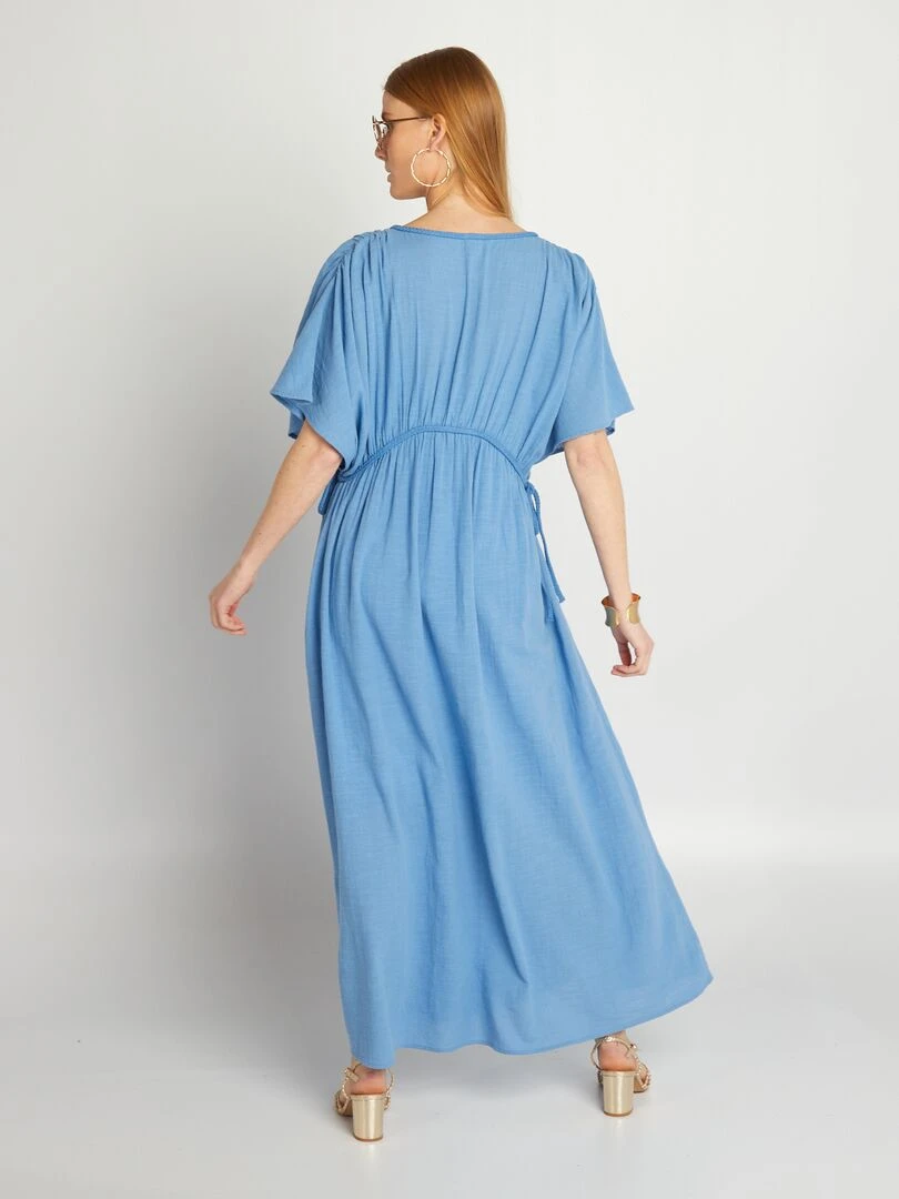 Robe longue en double gaze de coton   bleu