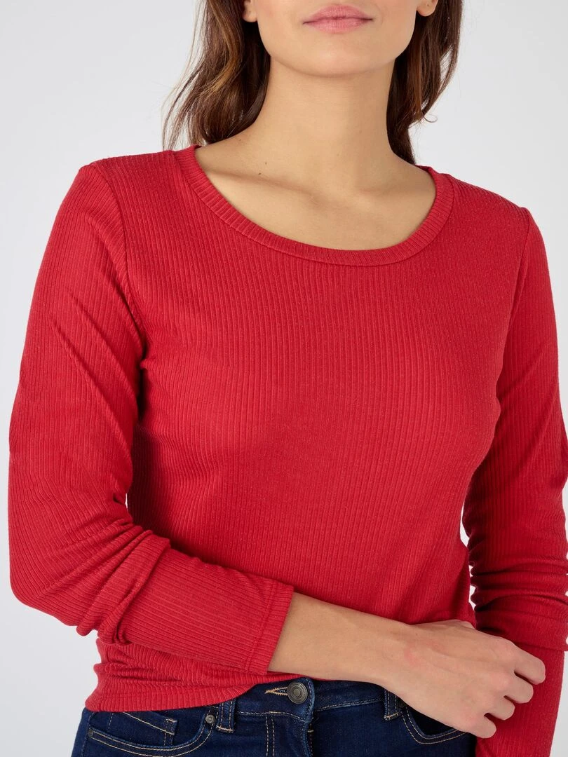 T shirt col rond maille côtelée Thermolactyl Damart Rouge