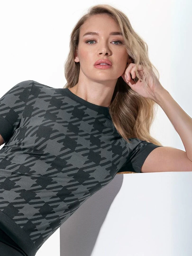 T shirt Athleisure imprimé pied de poule   Gris