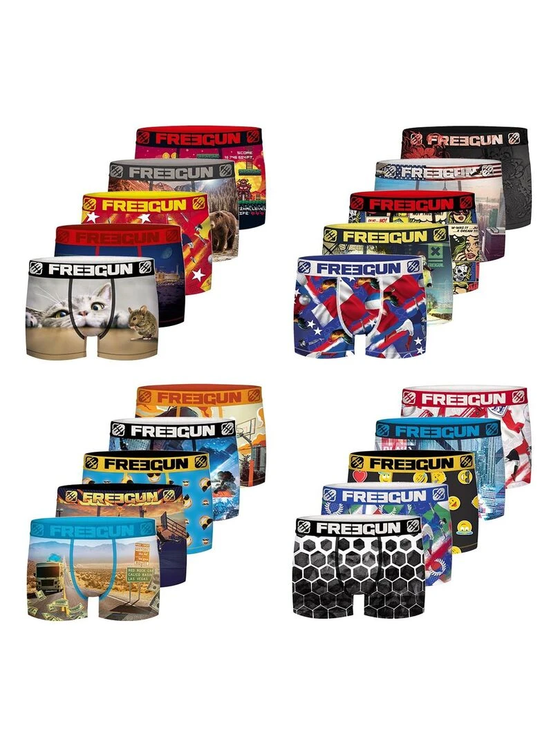 Pack Surprise de 5 Boxers microfibre garçon Freegun   Bleu