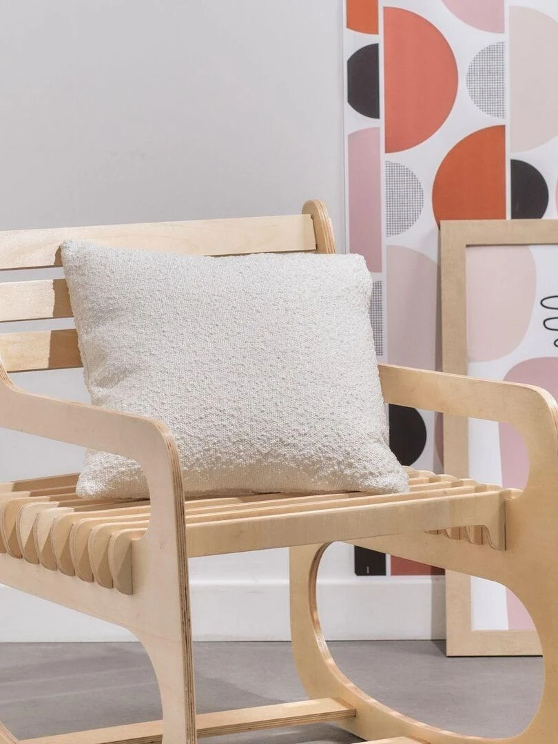 Coussin bouclette imprimé 'RETRO MOOD' 'TODAY'   Ecru