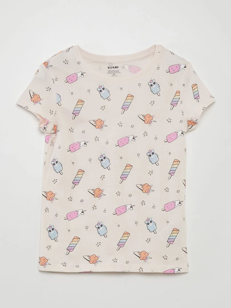 Ensemble de pyjama : T shirt + short 2 pièces Rose/bleu
