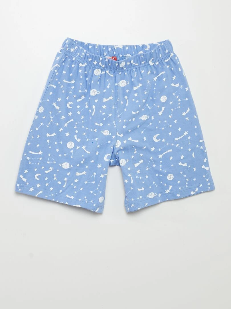 Pyjama court t shirt + short   2 pièces   Bleu